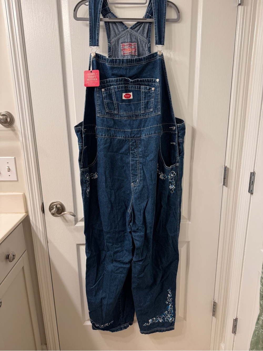 Revolt Floral Embroidered Dark Blue Denim Plus Sized Overalls